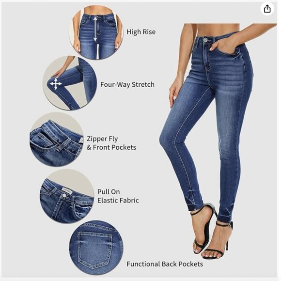 VIPONES Women's Skinny Jeans Stretchy High Rise Tummy Control Trendy Jeggings De - Picture 3 of 7